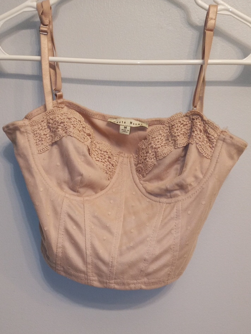 Haute Monde Nude Lace-Trim Crop Bustier Top